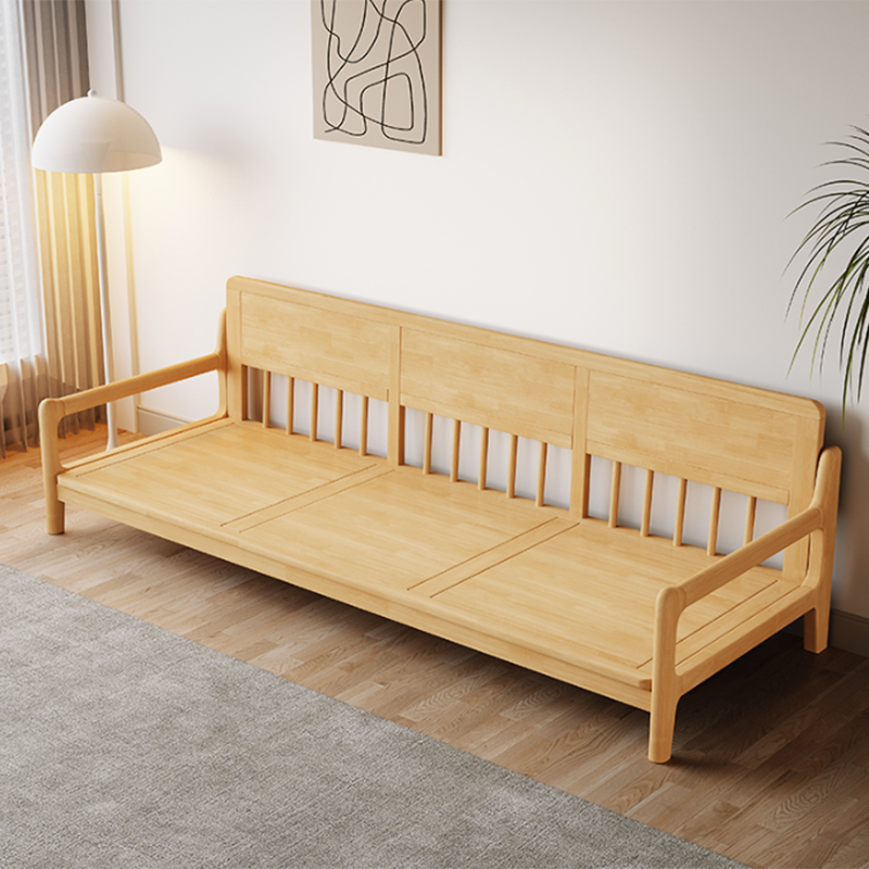 Solid Wood Tufted Settee Flared Arm Beige Cushions Sofa -39.4" H