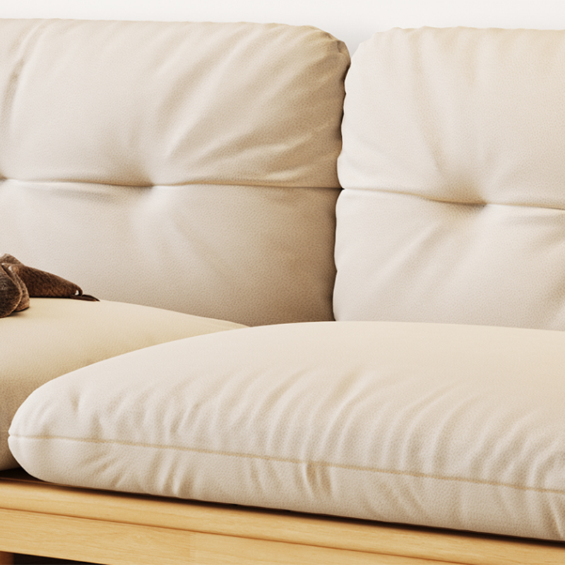 Solid Wood Tufted Settee Flared Arm Beige Cushions Sofa -39.4" H