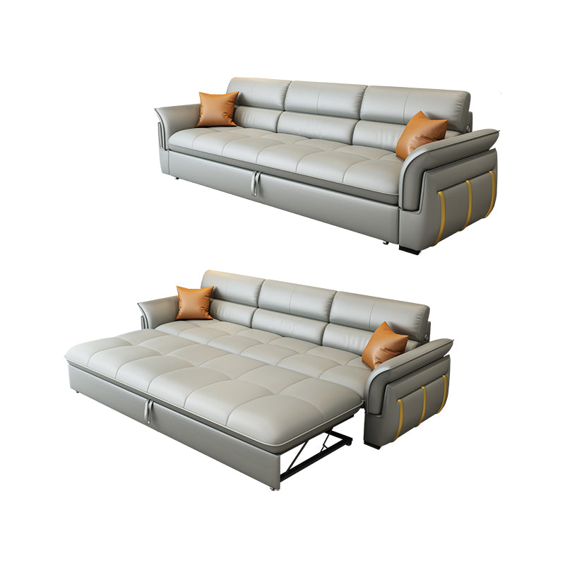 Glam Leather Convertible Sofas Flared Arms Folding Sleeper Sofa