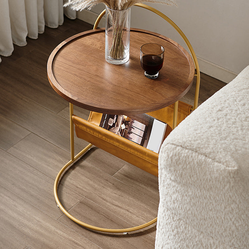 Brone Tray Top Corner Table Solid Wood Side Table with Storage