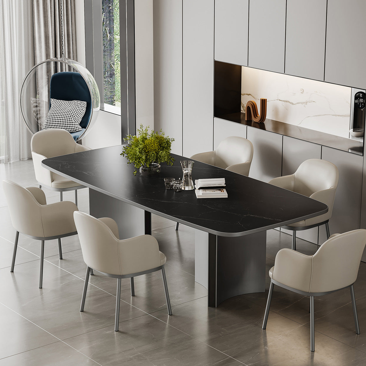 Black and Silver Dinner Room Kitchen Table Contemporary Dining Table