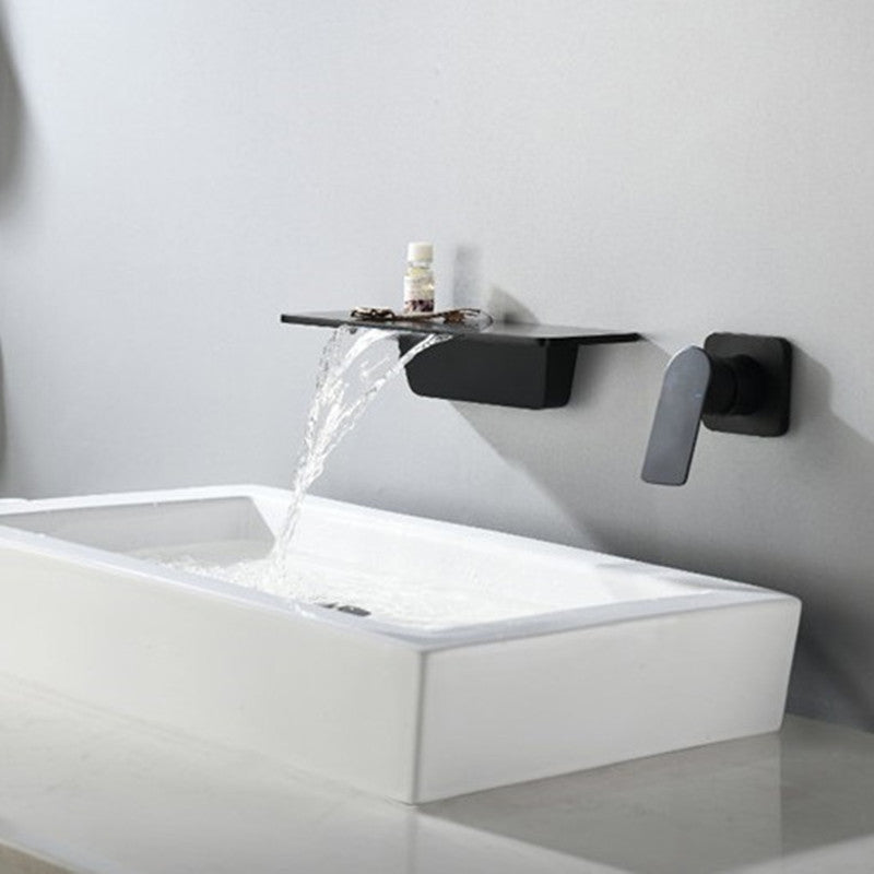 Sink Faucet Wall Mount Waterfall Spout 2 Holes Lever Handle Bathroom Faucet