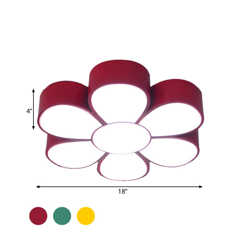 Kids Flush Ceiling Light Fixture Yellow/Green/Red Flower Shaped Flush Mount with Acrylic Shade