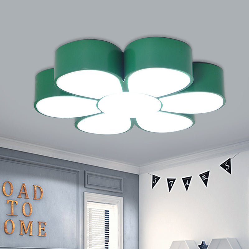 Kids Flush Ceiling Light Fixture Yellow/Green/Red Flower Shaped Flush Mount with Acrylic Shade