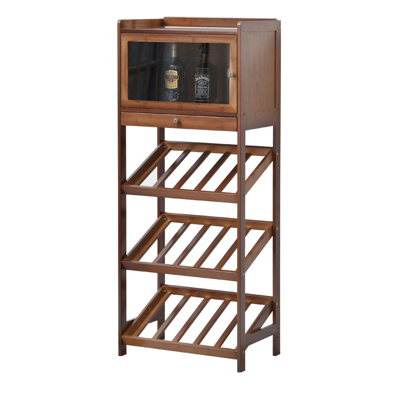 Modern Floor Wine Rack Kitchen Wine Bottle & Glass Rack in Brown