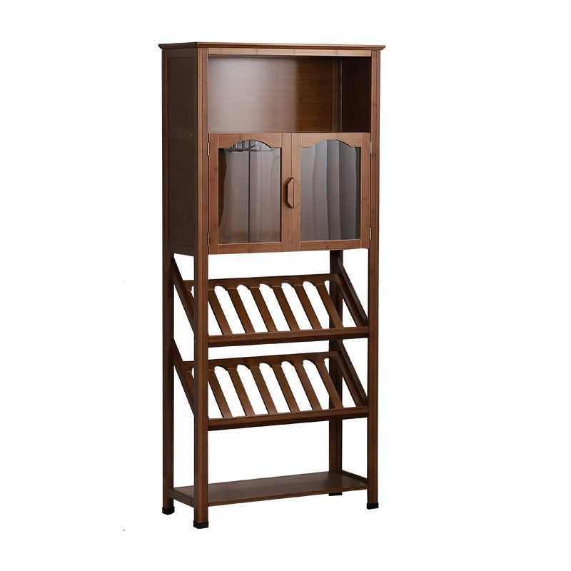 Modern Floor Wine Rack Kitchen Wine Bottle & Glass Rack in Brown