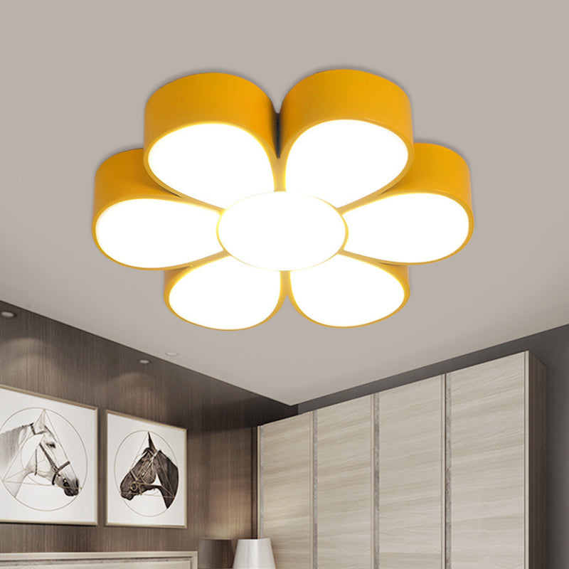 Kids Flush Ceiling Light Fixture Yellow/Green/Red Flower Shaped Flush Mount with Acrylic Shade