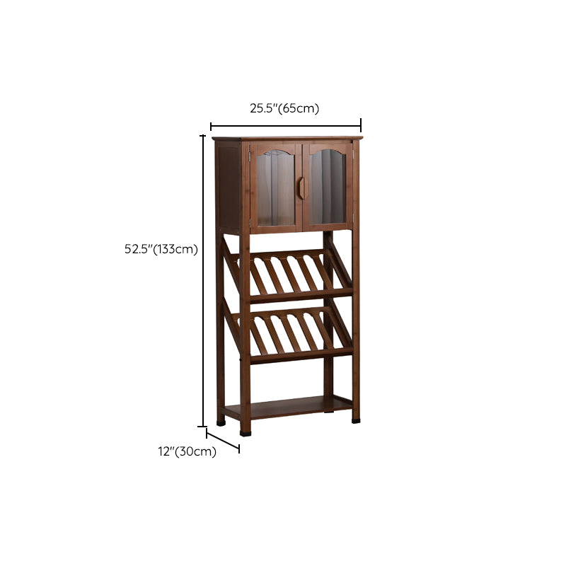 Modern Floor Wine Rack Kitchen Wine Bottle & Glass Rack in Brown