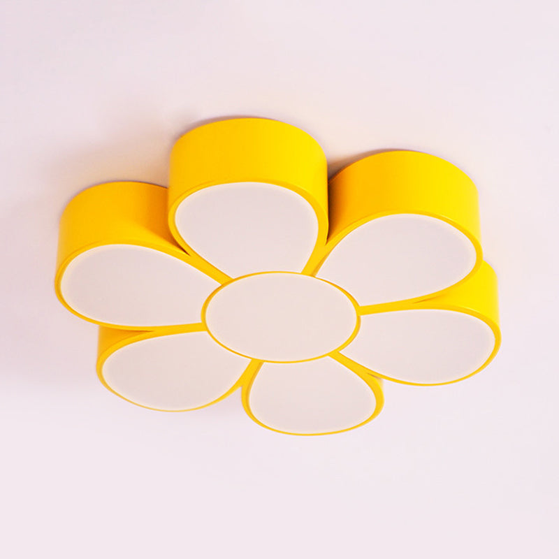 Kids Flush Ceiling Light Fixture Yellow/Green/Red Flower Shaped Flush Mount with Acrylic Shade