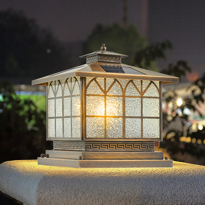 Rectangle Shape Metal Outdoor Lamp Modern Style Solar Pillar Light in Bronze