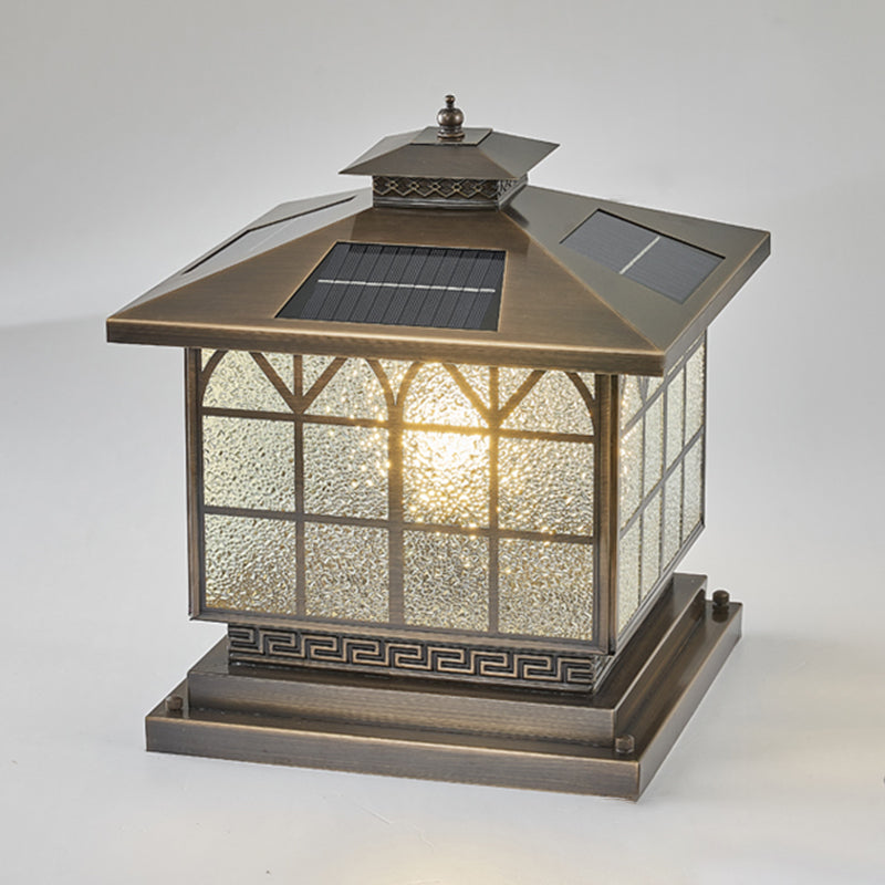Rectangle Shape Metal Outdoor Lamp Modern Style Solar Pillar Light in Bronze