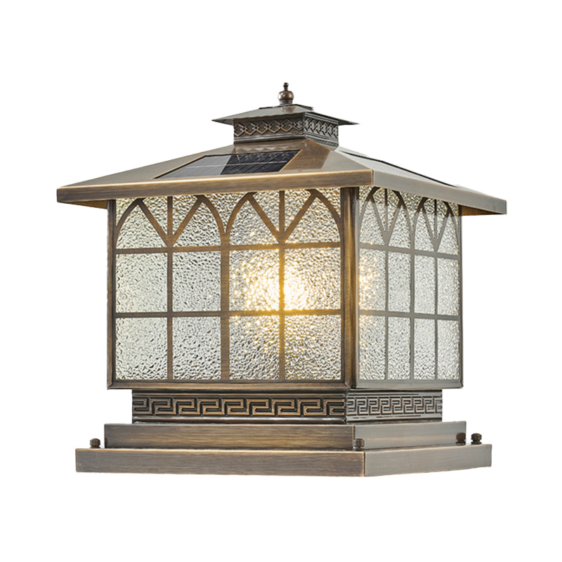 Rectangle Shape Metal Outdoor Lamp Modern Style Solar Pillar Light in Bronze