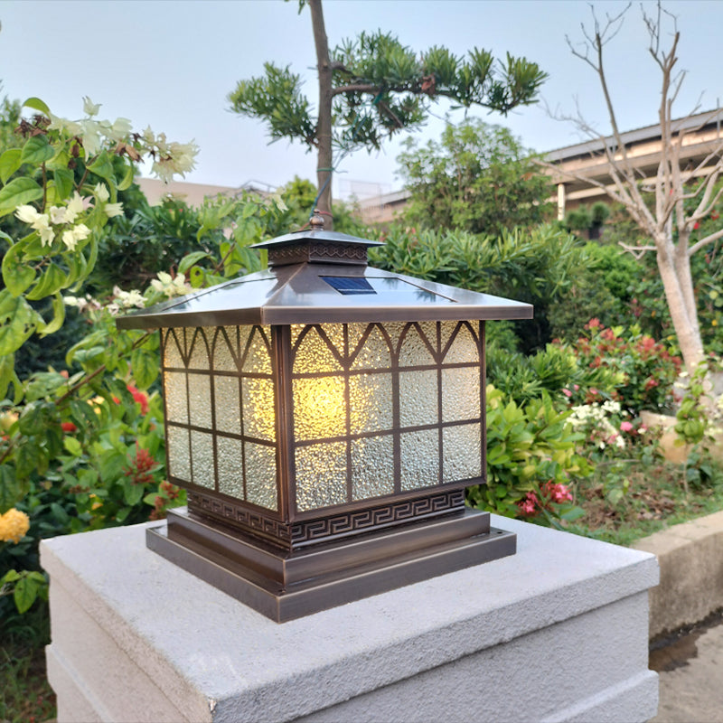 Rectangle Shape Metal Outdoor Lamp Modern Style Solar Pillar Light in Bronze