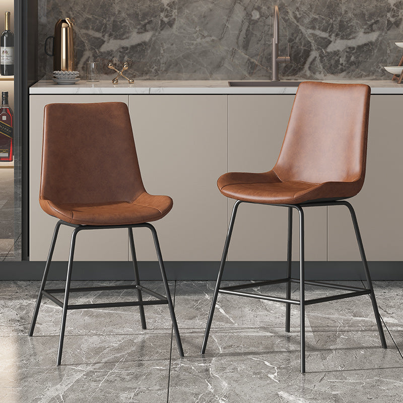 Leather Contemporary Counter & Bar Stools Matte Finish Indoor Stools with Metal Frame