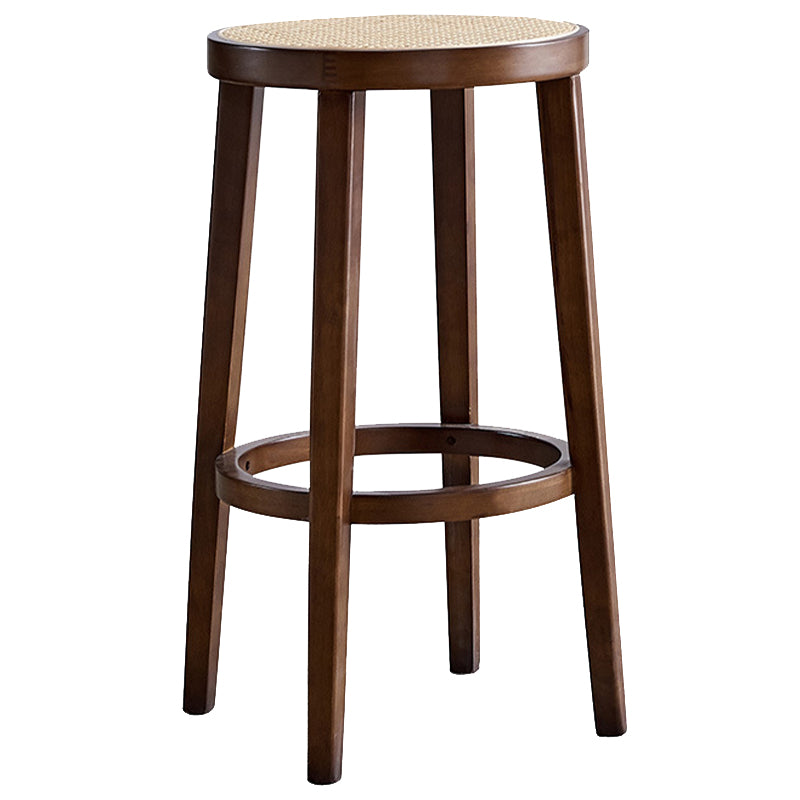 Modern Style Counter Stool Rubberwood Wood Armless Barstool with Footrest