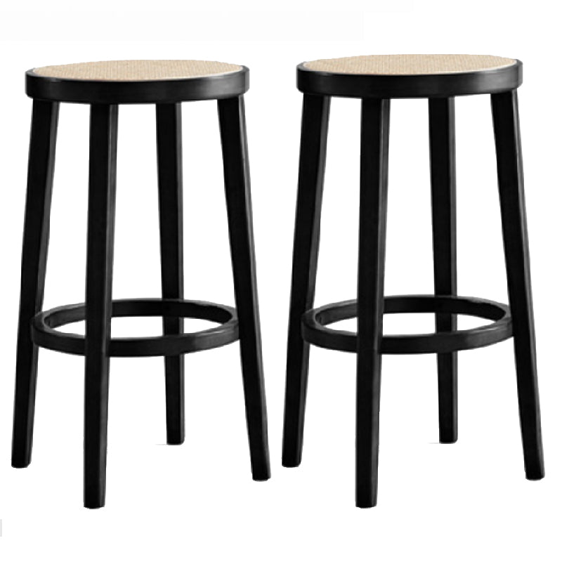 Modern Style Counter Stool Rubberwood Wood Armless Barstool with Footrest