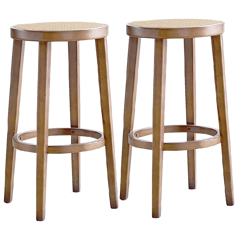 Modern Style Counter Stool Rubberwood Wood Armless Barstool with Footrest