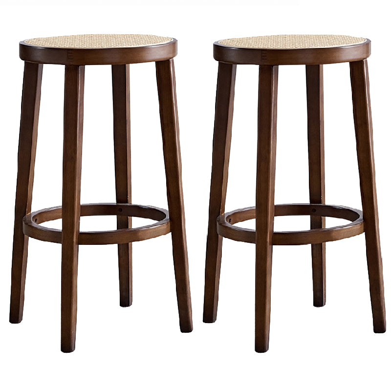 Modern Style Counter Stool Rubberwood Wood Armless Barstool with Footrest