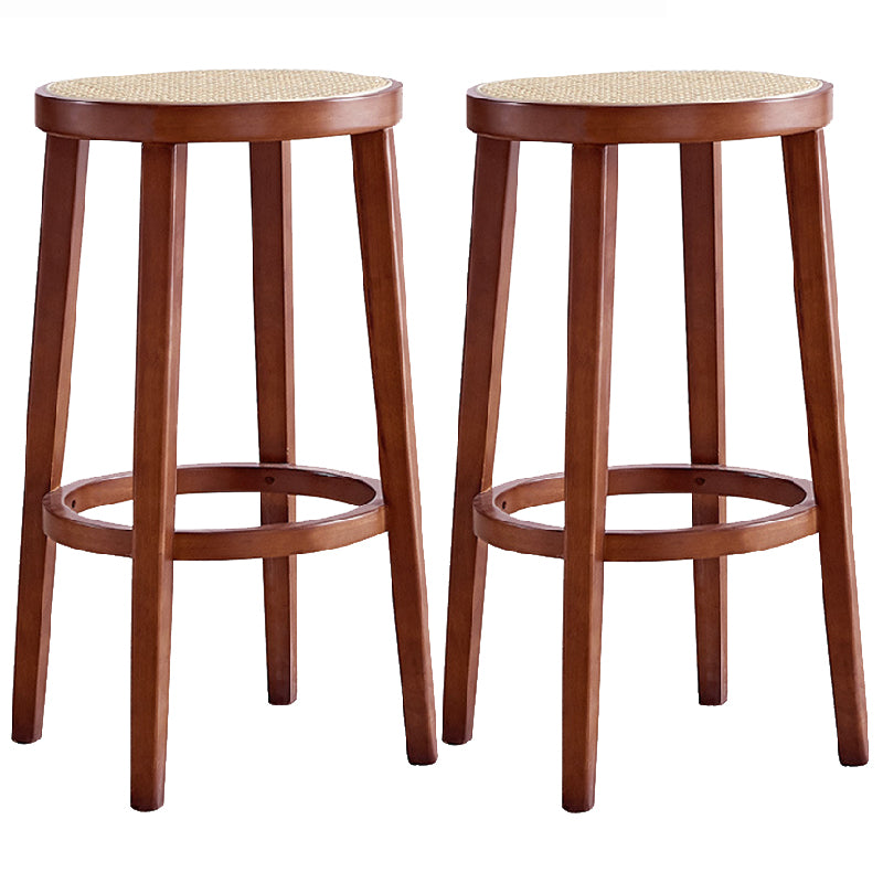 Modern Style Counter Stool Rubberwood Wood Armless Barstool with Footrest