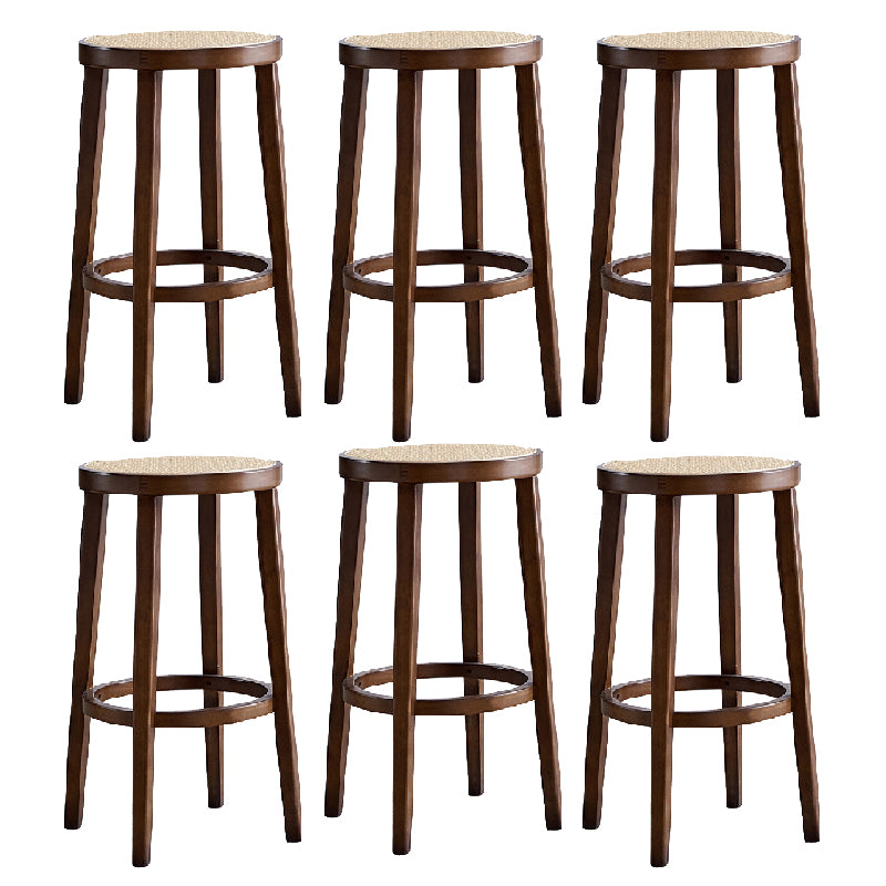 Modern Style Counter Stool Rubberwood Wood Armless Barstool with Footrest