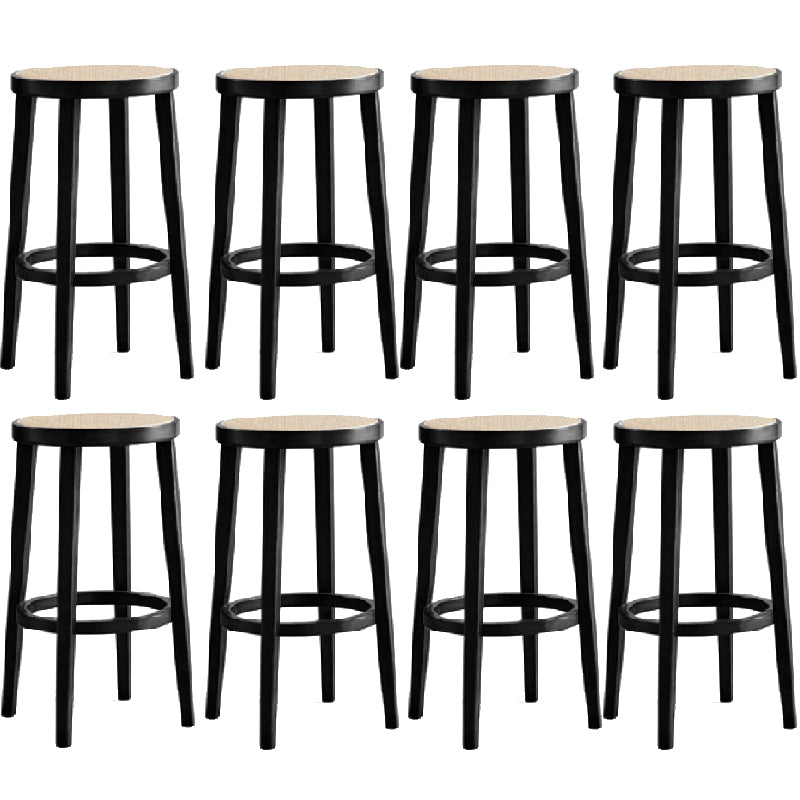 Modern Style Counter Stool Rubberwood Wood Armless Barstool with Footrest