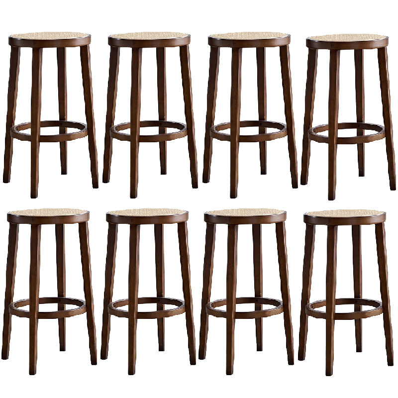 Modern Style Counter Stool Rubberwood Wood Armless Barstool with Footrest