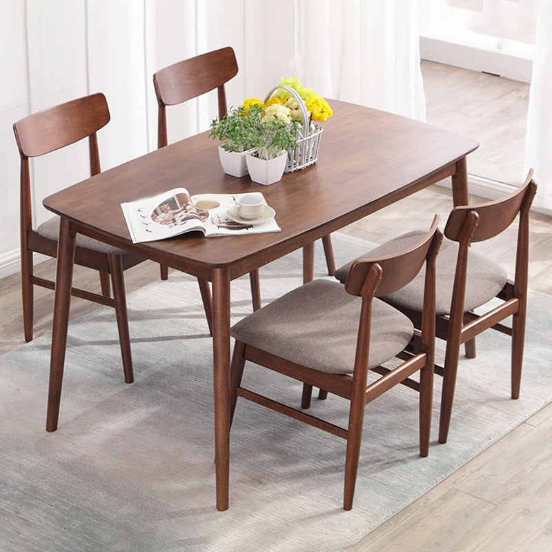 Modern Brown Furniture Set 5 Pcs Rectangle Solid Wood Dinette Table with Dining Chair