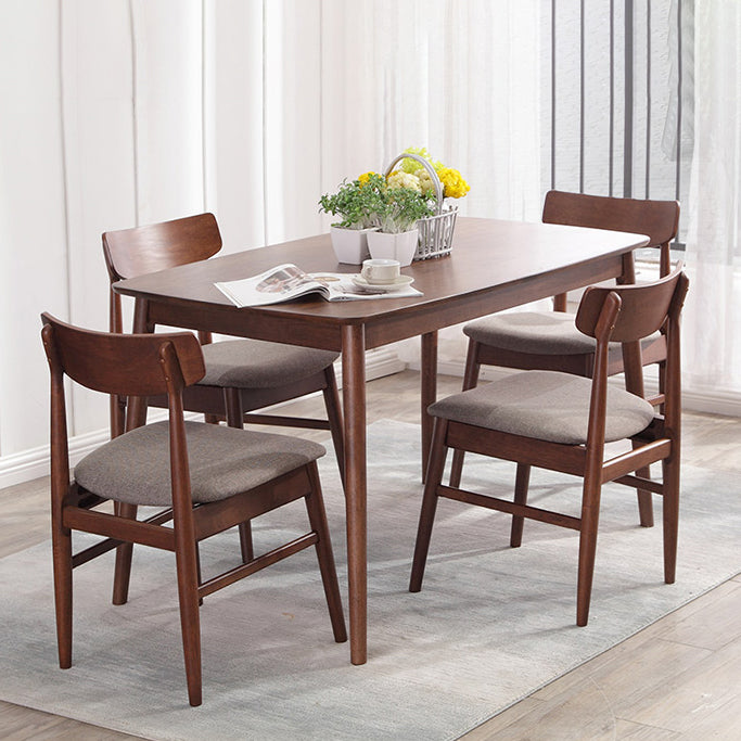 Modern Brown Furniture Set 5 Pcs Rectangle Solid Wood Dinette Table with Dining Chair