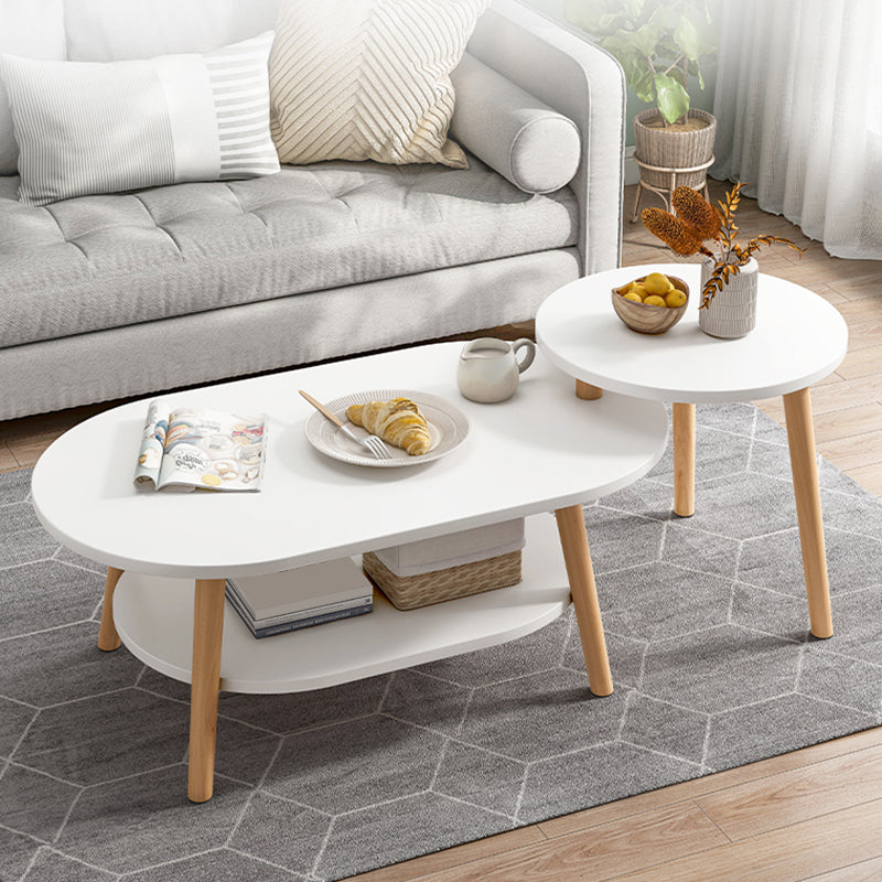 Wood Free-Form Coffee Table Modern 4 Legs Coffee Table with Storage