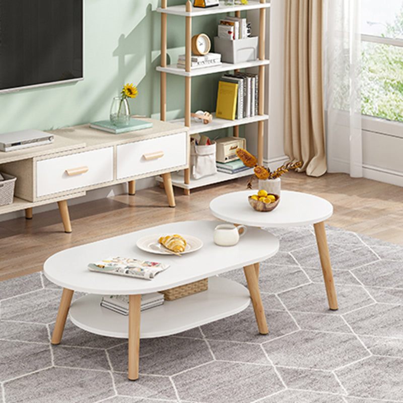 Wood Free-Form Coffee Table Modern 4 Legs Coffee Table with Storage