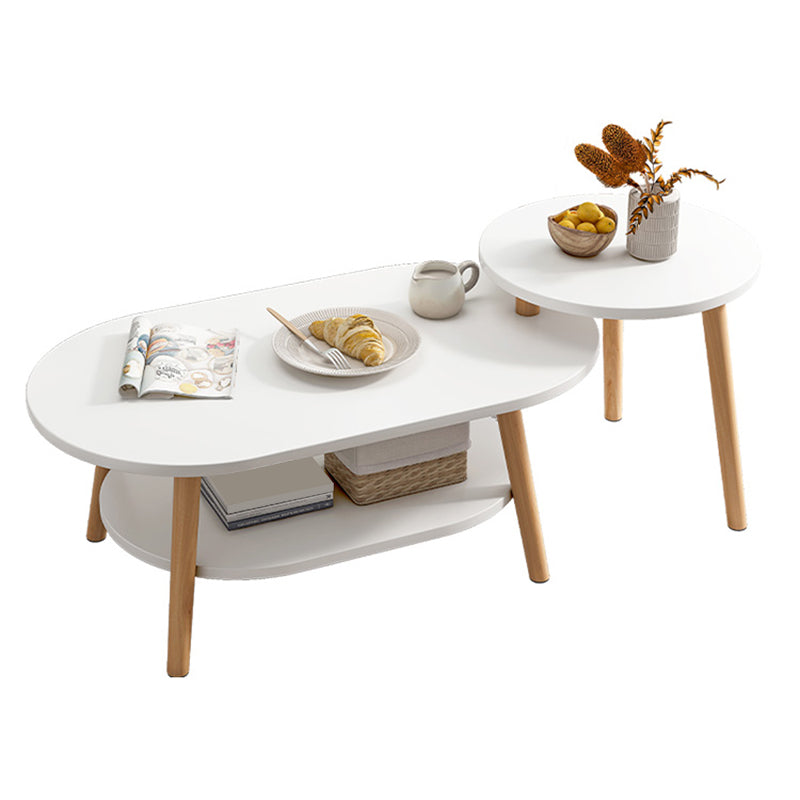 Wood Free-Form Coffee Table Modern 4 Legs Coffee Table with Storage