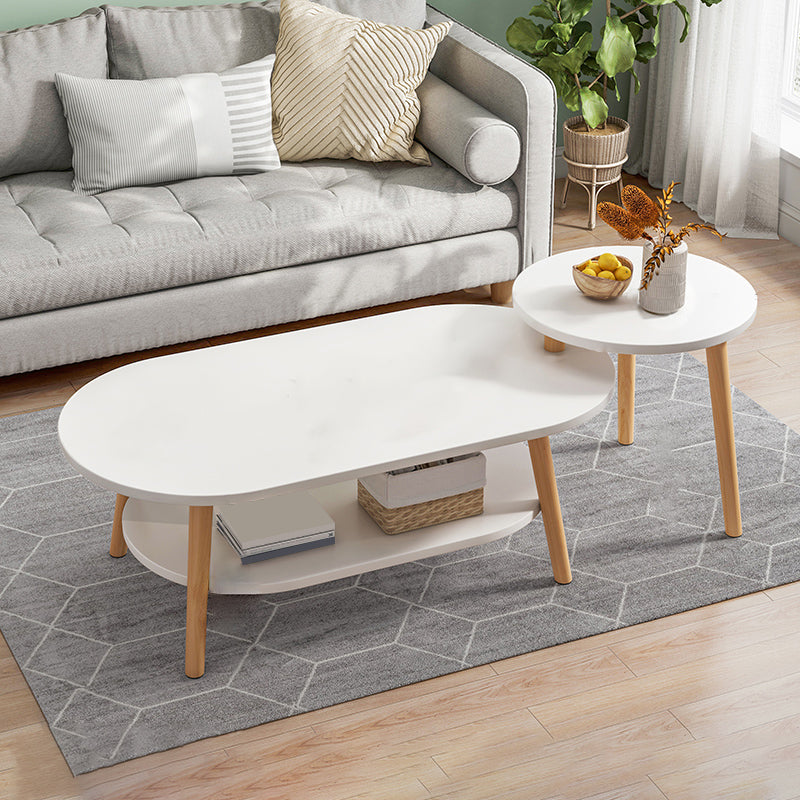 Wood Free-Form Coffee Table Modern 4 Legs Coffee Table with Storage