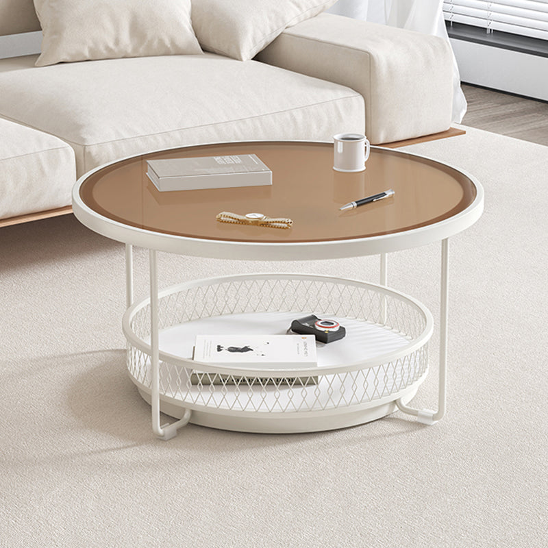 Modernistic Glass Top Coffee Table Round Metal Frame Cocktail Table