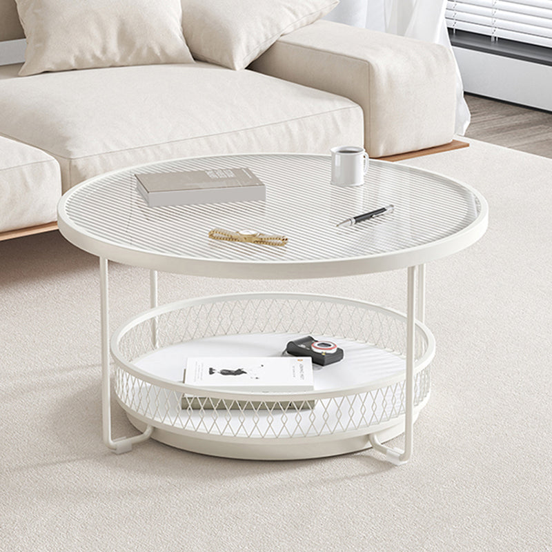Modernistic Glass Top Coffee Table Round Metal Frame Cocktail Table