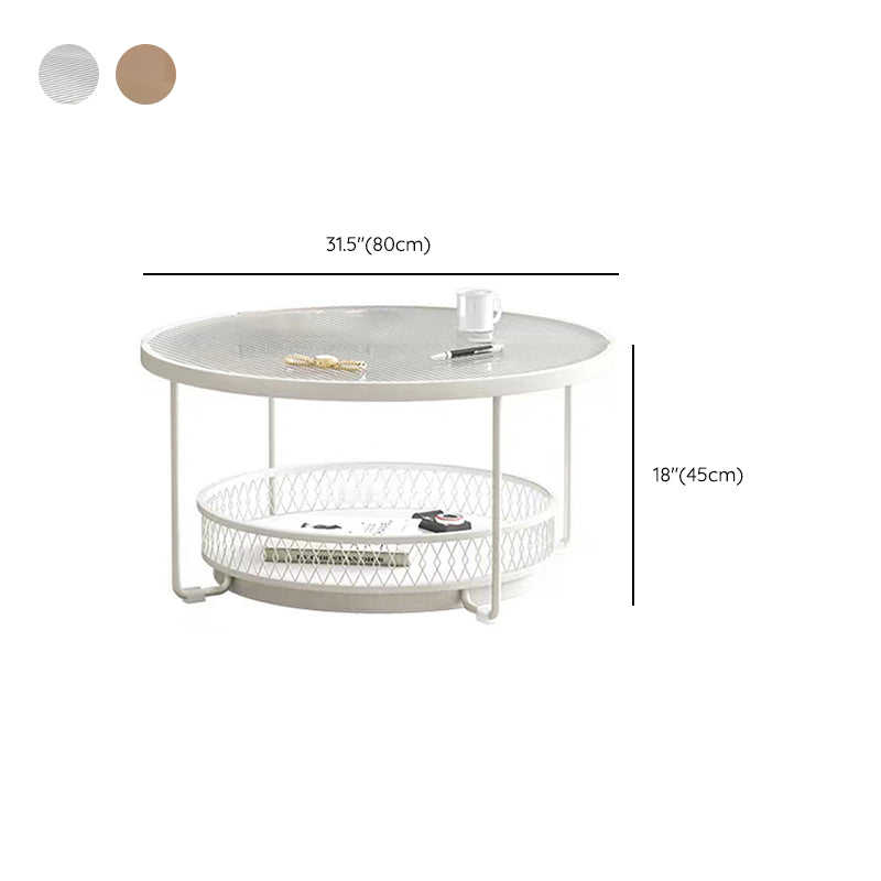 Modernistic Glass Top Coffee Table Round Metal Frame Cocktail Table