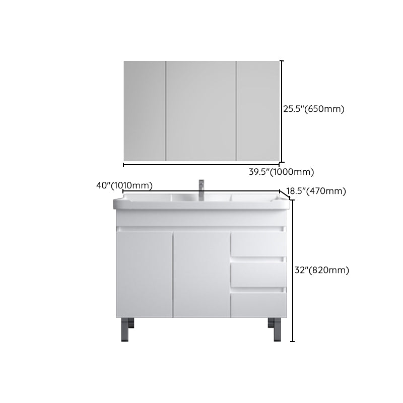 Ceramic Single Bathroom Vanity Modern White Rectangular Freestanding Vanity Set