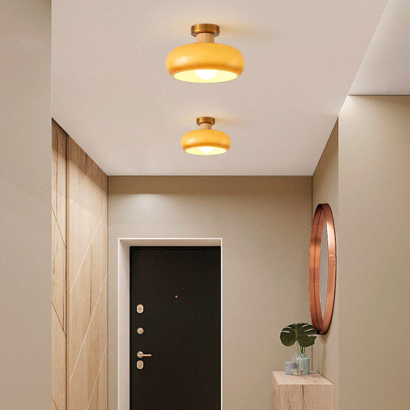 Contemporary Flush Mount Light Wooden Glass Flush Mount Ceiling Light Fixture