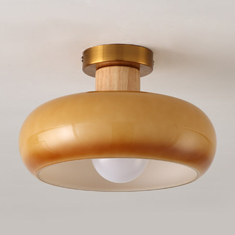 Contemporary Flush Mount Light Wooden Glass Flush Mount Ceiling Light Fixture