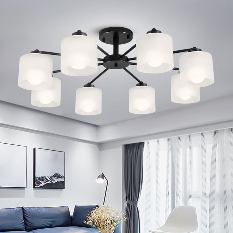 Contemporary Ceiling Lighting Black Semi Flush Mount Fixture with Glass for Living Room