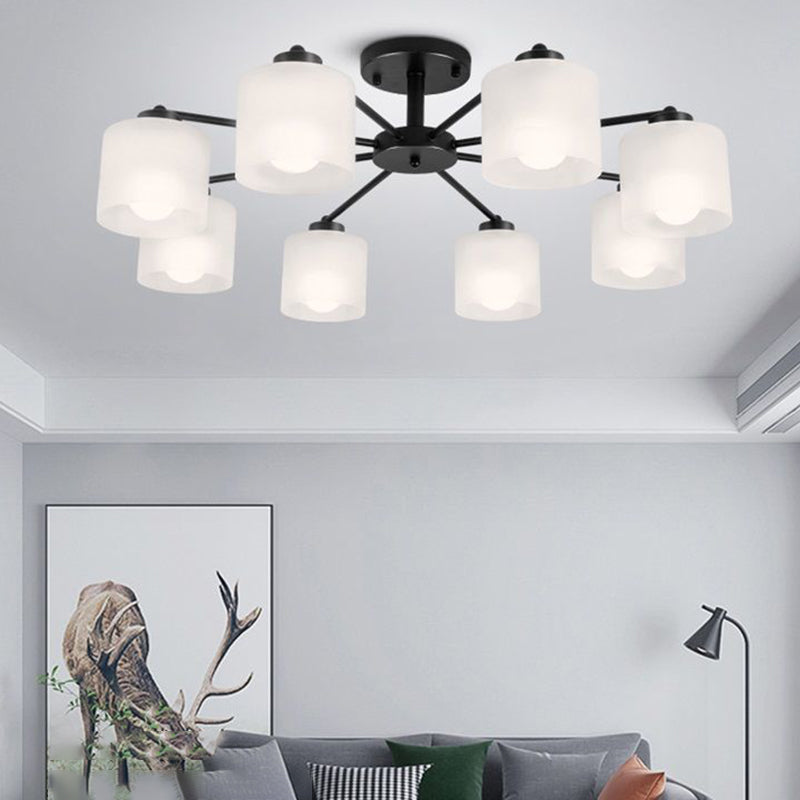 Contemporary Ceiling Lighting Black Semi Flush Mount Fixture with Glass for Living Room