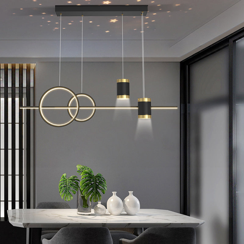 5-Light Contemporary Black/Golden Island Lighting LED Metal Ceiling Light for Dining Room