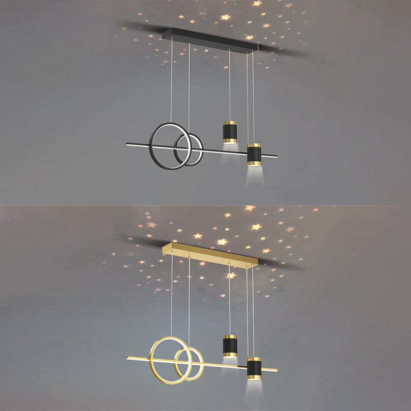 5-Light Contemporary Black/Golden Island Lighting LED Metal Ceiling Light for Dining Room