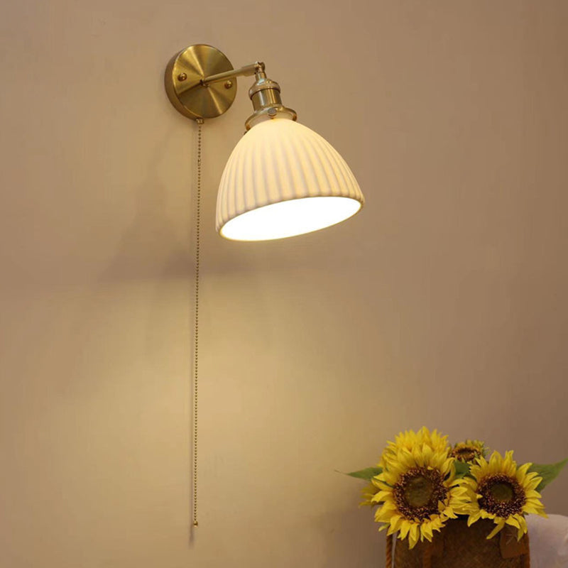 Modern Metal Wall Sconce Geometric Shape Vanity Lamp with Ceramic Shade for Bathroom