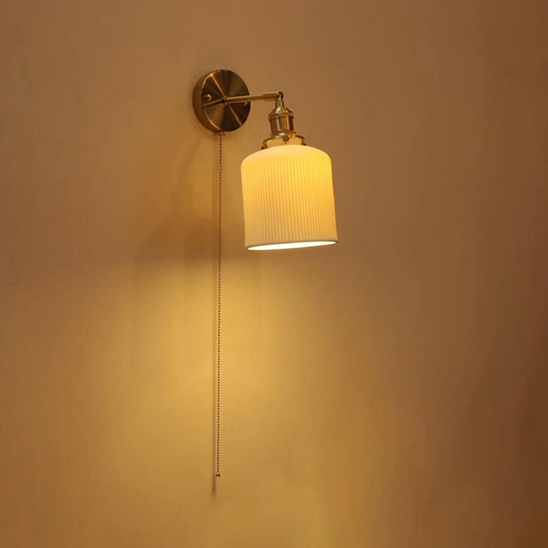 Modern Metal Wall Sconce Geometric Shape Vanity Lamp with Ceramic Shade for Bathroom