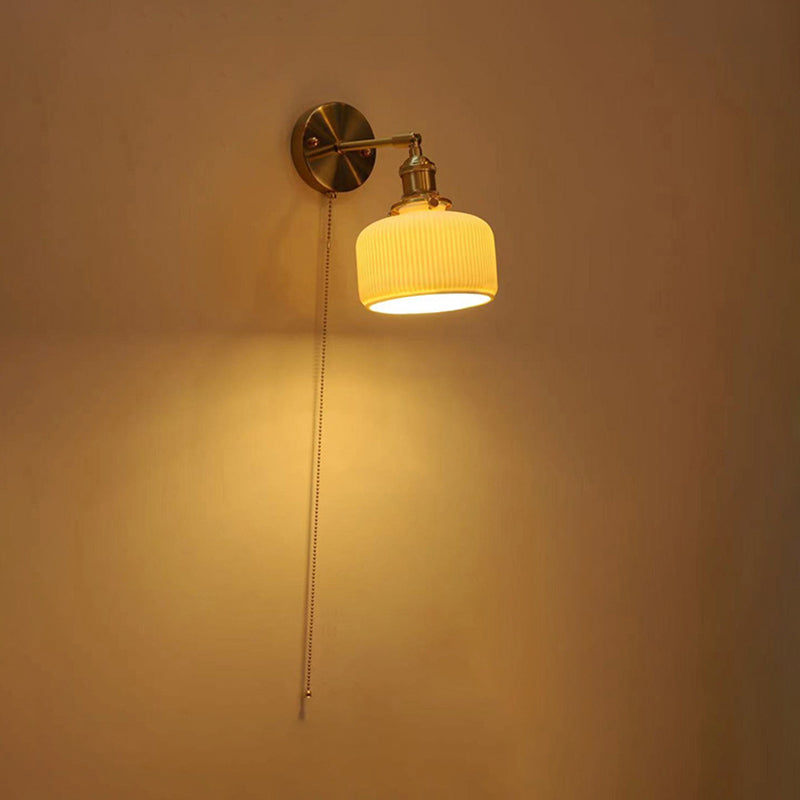 Modern Metal Wall Sconce Geometric Shape Vanity Lamp with Ceramic Shade for Bathroom