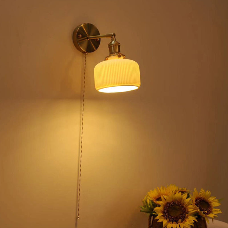 Modern Metal Wall Sconce Geometric Shape Vanity Lamp with Ceramic Shade for Bathroom