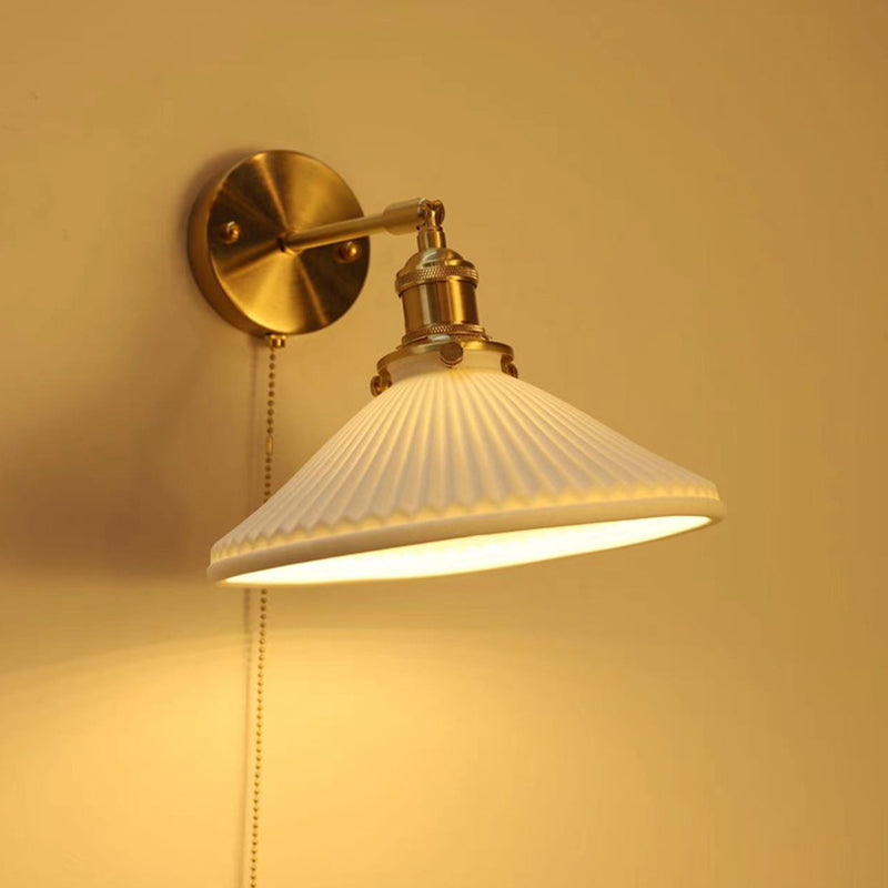 Modern Metal Wall Sconce Geometric Shape Vanity Lamp with Ceramic Shade for Bathroom