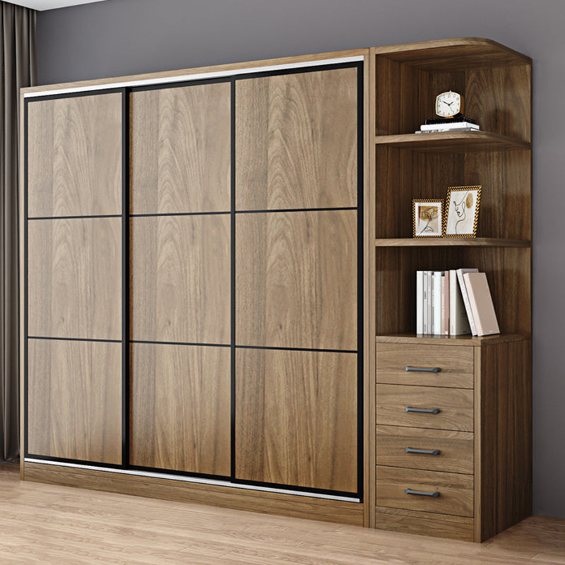 Modern Style Freestanding Wardrobe Pine Wood Wardrobe with Drawer