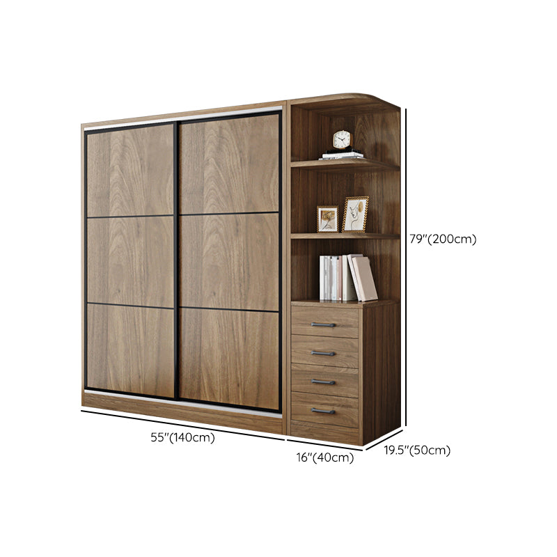 Modern Style Freestanding Wardrobe Pine Wood Wardrobe with Drawer