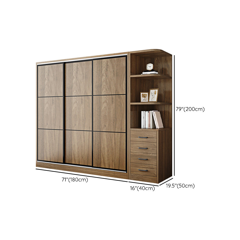 Modern Style Freestanding Wardrobe Pine Wood Wardrobe with Drawer